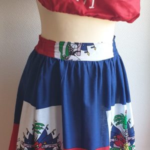 5.1 Tenue traditionnelle haïtienne. Jupe. Tissu bandana. Drapeau Haïti 100% coton. Made in Paris. Elastique à la taille. Longueur 55cm. Taille S, M, L, X, XL. 59.95€