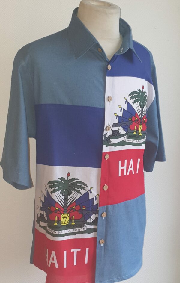 Chemise drapeau Haïti. Chemise tenue traditionnelle haïtienne. Série limitée Tissu 100% coton. Confectionné à Paris par Anjero Création.