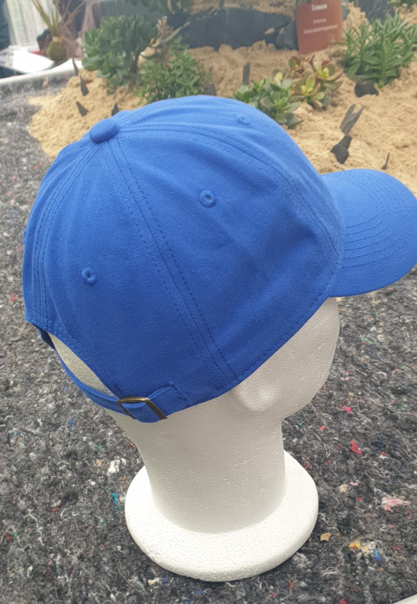 Casquette base-ball tout en coton de couleur unie en un bleu royal. Réglable à l'arrière par boucle.